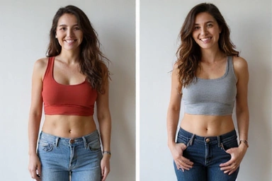 Mujer sonriendo después de perder peso con éxito