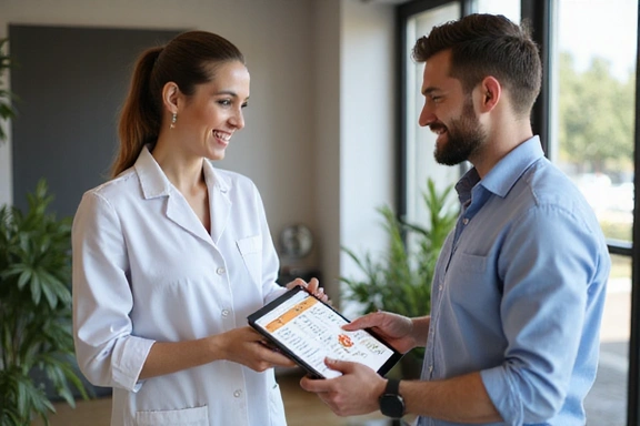 Nutricionista explicando un plan personalizado a un paciente